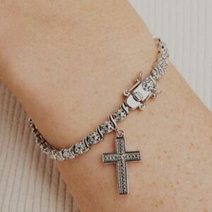 Diamond Accent Pure Silver Over Bronze Cross 7.25 Womens NWT